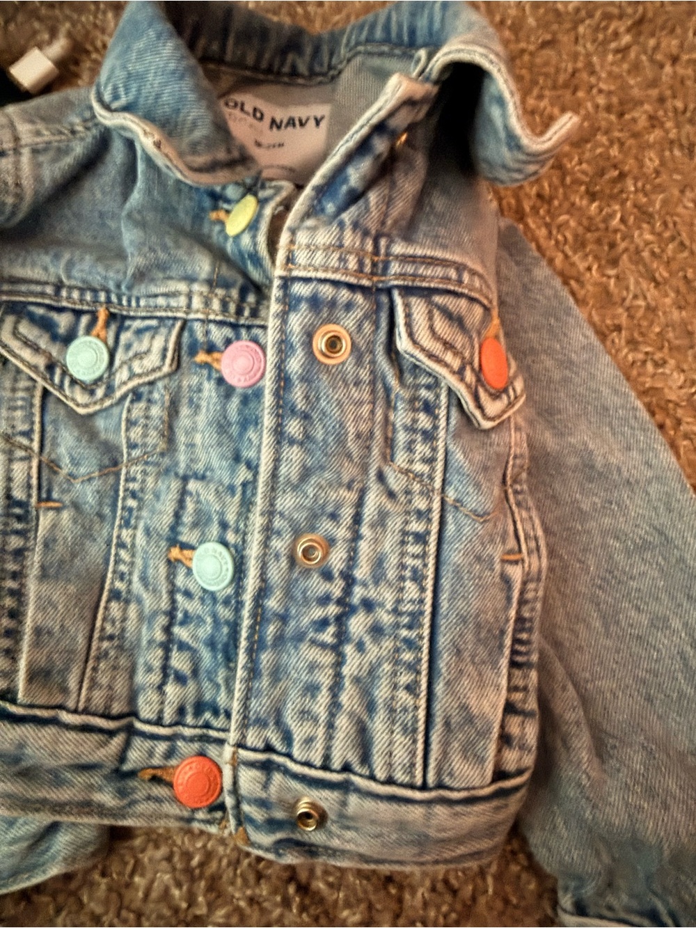 Old Navy Light Blue Denim Jacket with Colorful Snap Buttons